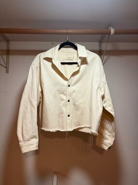 rag & bone Cropped Cream Button-Front Jean Jacket